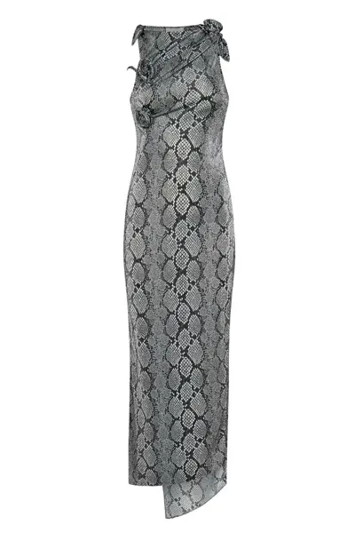 Coperni Snake Print Asymmetric Flower Gown In Pri Print Snake