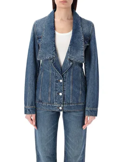 Coperni Plunging Neckline Denim Jacket In Blue