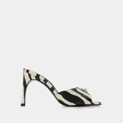 Coperni Logo Zebra-print Leather Mules In Black