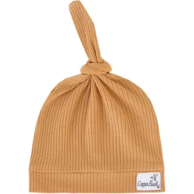 Copper Pearl Kids'  Dolce Solid Top Knot Rib Hat In Orange