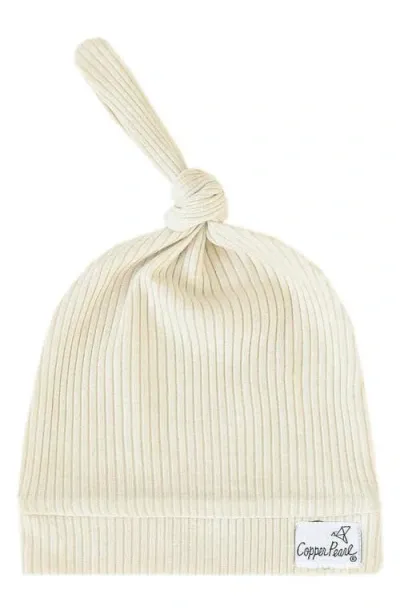 Copper Pearl Kids'  Moonstone Rib Top Knot Hat In White