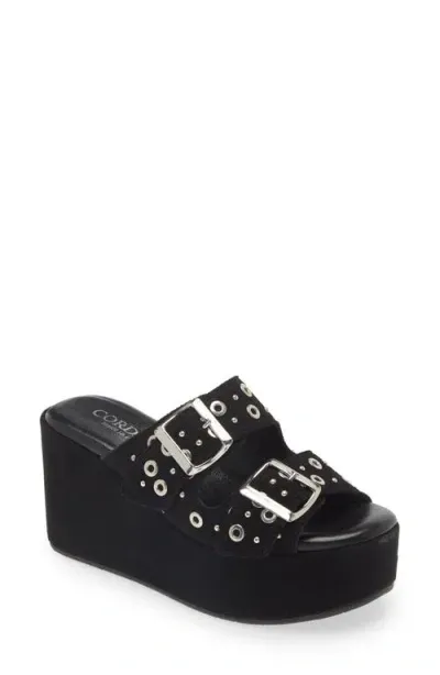 Cordani Jayne Platform Wedge Slide Sandal In Crosta Nero