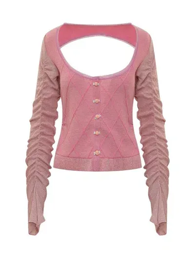 Cormio Round Neck Cardigan In Pink