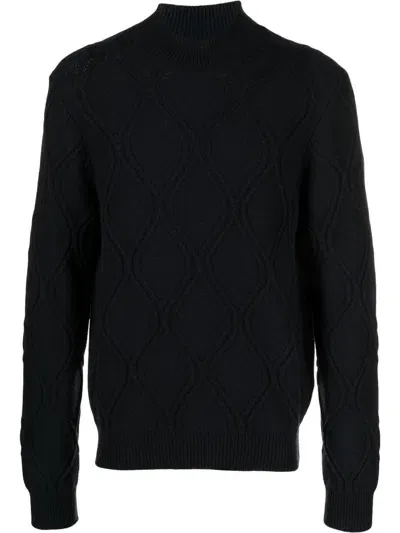 Corneliani Cable-knit Turtleneck Jumper In Blue