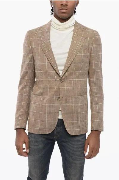 Corneliani Cc Collection Single-breasted Reward Windowpane Check Blazer In Brown