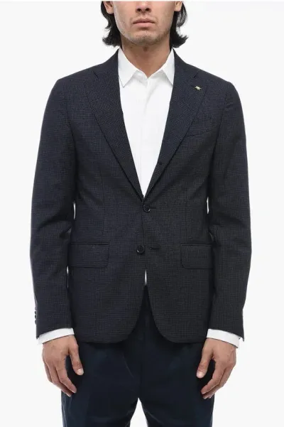 Corneliani Cc Collection Wool Retailored Blazer With Mini Check Motif In Blue