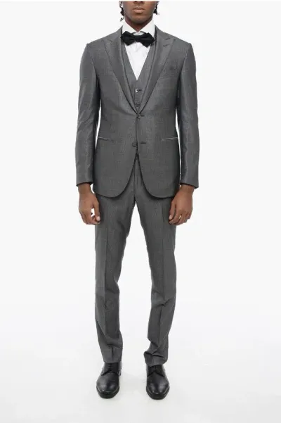 Corneliani Center Vent Peak Lapel Cerim.academy 3 Piece Waistcoat Suit In Gray