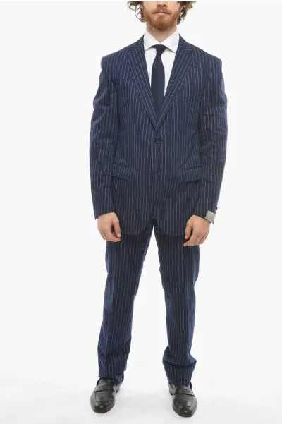 Corneliani Cotton Blend Academy Pinstriped Suit In Blue