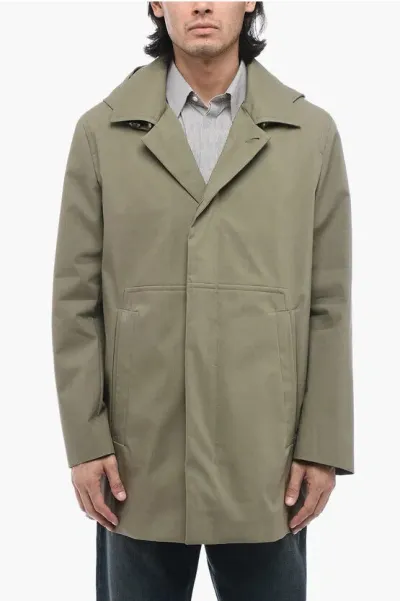 Corneliani Cotton-blended Trench With Removable Hood In Green