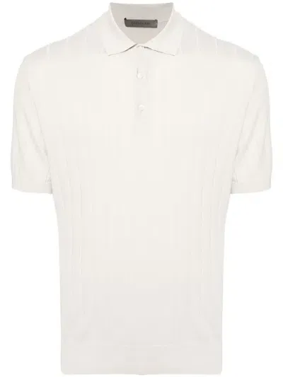 Corneliani Ribbed-knit Polo Shirt In Neutrals