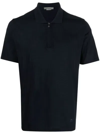 Corneliani Cotton Short-sleeve Polo Shirt In Blue