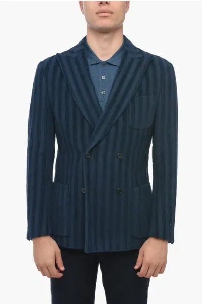 Corneliani Double-breasted Gate Corduroy Blazer In Blue