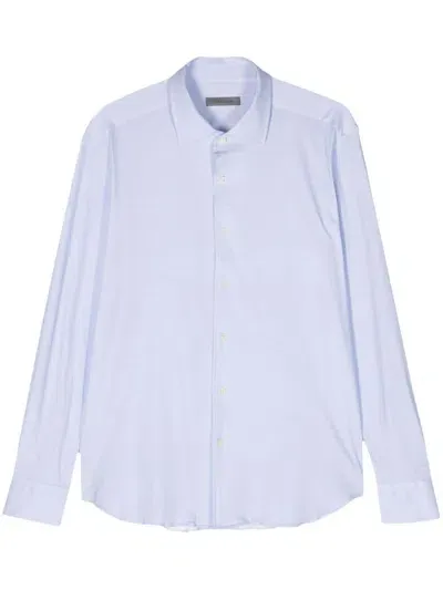 Corneliani Herringbone Spread-collar Shirt In Blue