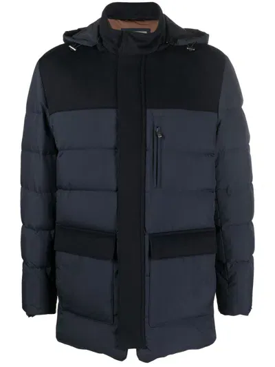 Corneliani Hooded Panelled Padded-design Jacket In Blue