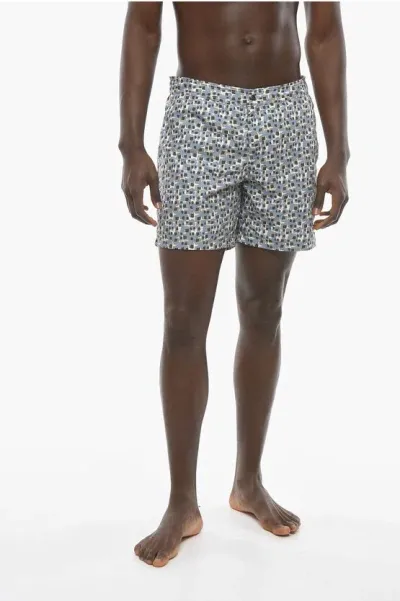 Corneliani Id Geometric Patterned Swimshorts In Gray