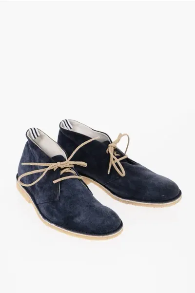 Corneliani Id Suede Desert Boots With Crepe Sole In Blue