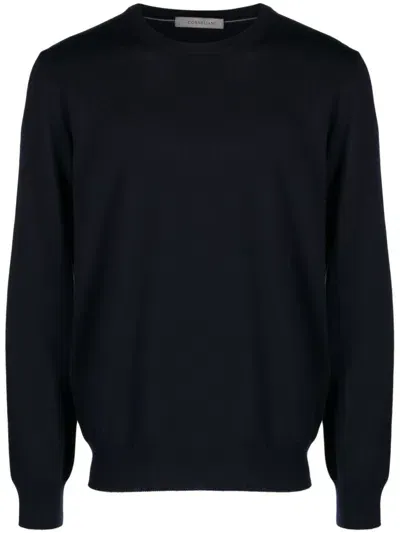 Corneliani Logo-embroidered Virgin Wool Jumper In Blue