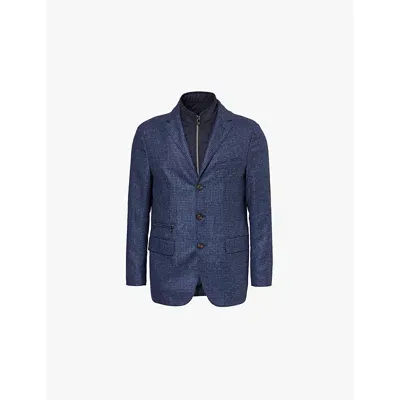 Corneliani Mens Navy Single-breasted Stand-collar Brushed Wool Blazer