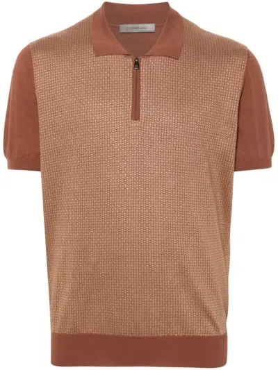 Corneliani Patterned Intarsia Knit Polo Shirt In Brown