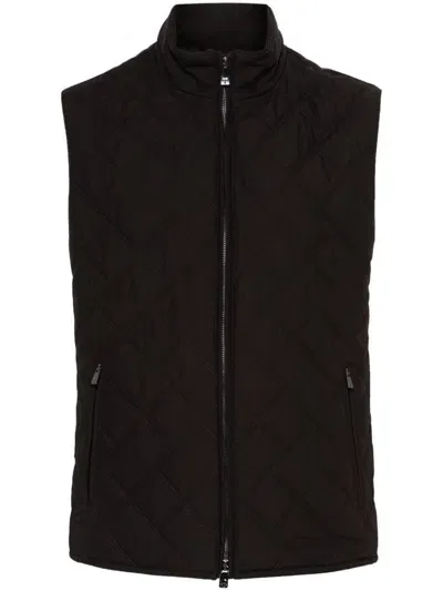 Corneliani Quilted Gilet In Brown