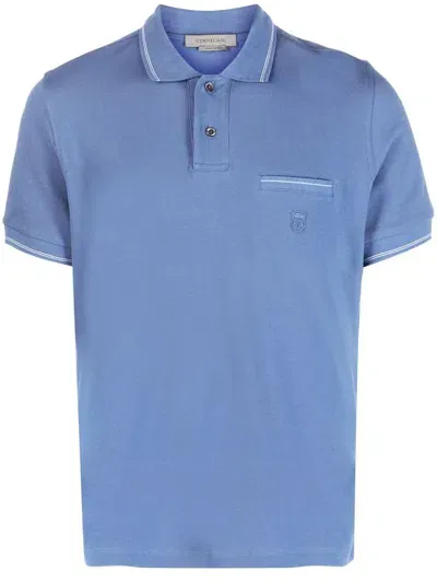 Corneliani Short-sleeve Cotton Polo Shirt In Blau