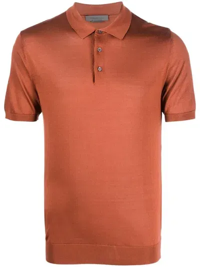 Corneliani Short-sleeve Silk Polo Shirt In Braun