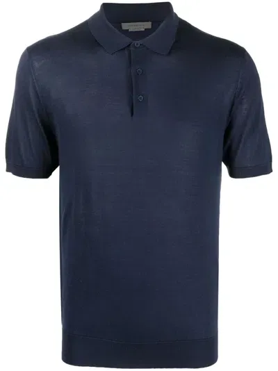 Corneliani Silk Short-sleeve Polo Shirt In Blau