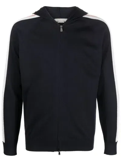 Corneliani Striped-sleeve Zip-up Hoodie In Blau