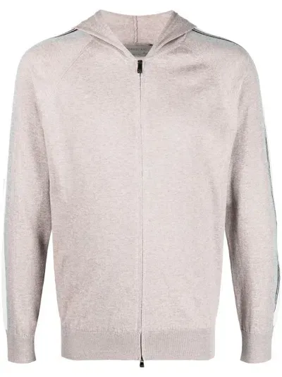 Corneliani Striped-sleeve Zip-up Hoodie In Nude