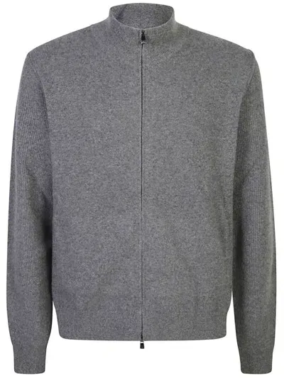 Corneliani Funnel-neck Virgin Wool Blend Cardigan In Grey