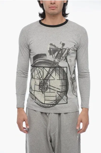 Corneliani Trend Printed Long Sleeved T-shirt In Gray