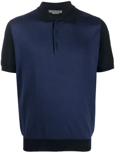 Corneliani Two-tone Short-sleeve Polo Shirt In Blau