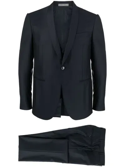 Corneliani Virgin-wool Single-breasted Suit In Blue