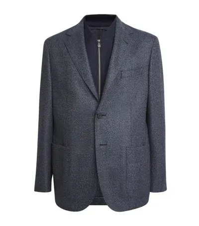 Corneliani Wool Jersey-insert Blazer In Navy