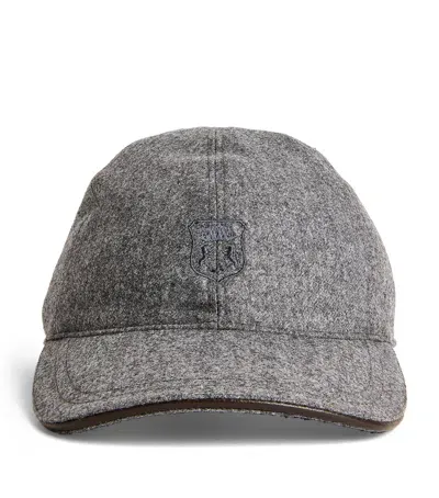 Corneliani Wool Logo Cap In Grey