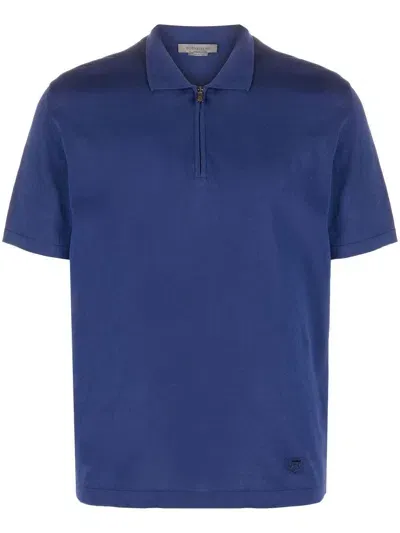 Corneliani Zip-up Polo Shirt In Blau