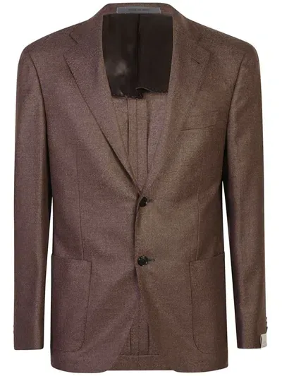 Corneliani Giacca Monopetto Misto Lana Marrone In Brown