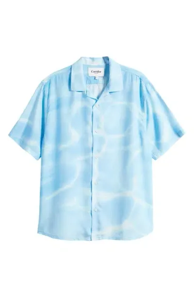 Corridor Hockney Ripple Print Camp Shirt In Blue