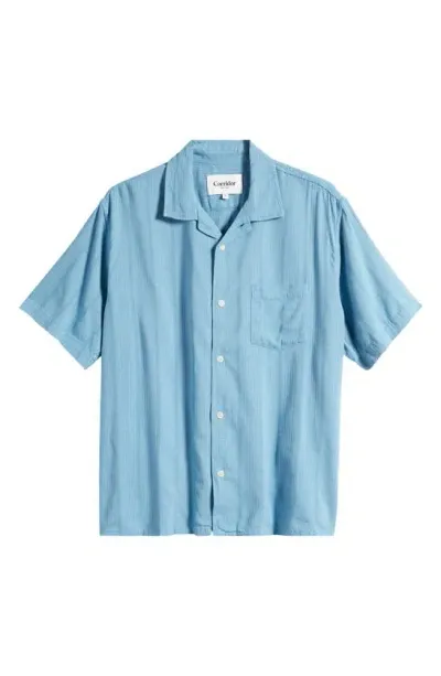 Corridor Camp-collar Broderie Anglaise Cotton Shirt In Blue