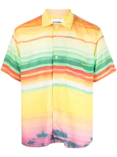 Corridor Todos Convertible-collar Striped Lyocell Shirt In Multi