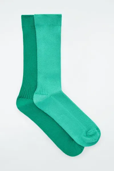 Cos 2-pack Ribbed Socks In Green