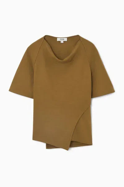 Cos Asymmetric Cowl-neck T-shirt In Yellow