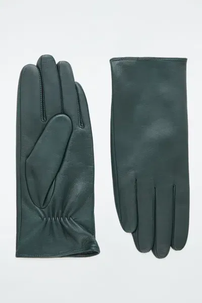 Cos Cashmere-lined Leather Gloves In Green