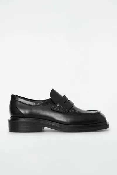 Cos Chunky Square-toe Leather Loafers In Black