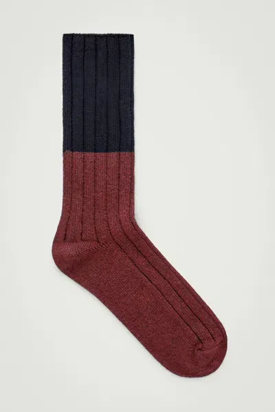 Cos Colour-block Ribbed Socks In Black