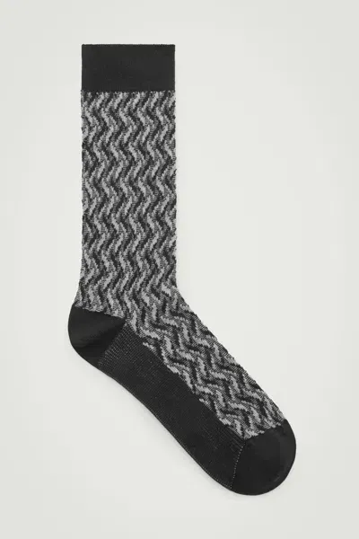 Cos Cotton-jacquard Socks In Black