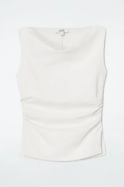 Cos Cowl-neck Gathered Sleeveless Top In White