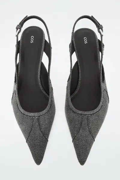 Cos Denim Pointed Slingback Kitten Heels In Grey