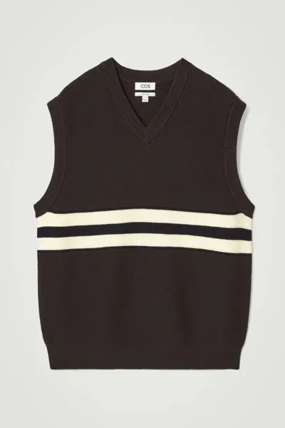 Cos Double-stripe Knitted Vest In Brown