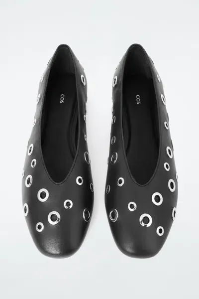 Cos Eyelet Leather Ballet Flats In Black